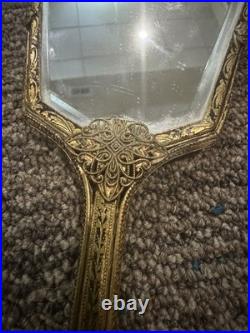 Antique Victorian Brass Hand Mirror see description