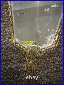 Antique Victorian Brass Hand Mirror see description