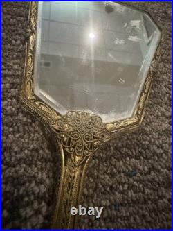 Antique Victorian Brass Hand Mirror see description