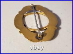 Antique Victorian Brass Hand Painted Portrait Porcelain Brooch Pin 2.5 x 2