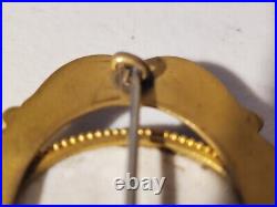 Antique Victorian Brass Hand Painted Portrait Porcelain Brooch Pin 2.5 x 2