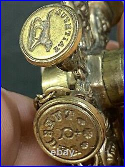 Antique Victorian Brass Nine Sided Wax Seal Desk Multi-seal Wheel Heart In Hand