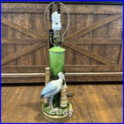 Antique Victorian Bretby Art Pottery hand-painted crane bird bamboo 19th Century