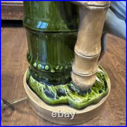 Antique Victorian Bretby Art Pottery hand-painted crane bird bamboo 19th Century