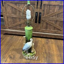 Antique Victorian Bretby Art Pottery hand-painted crane bird bamboo 19th Century