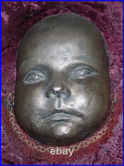 Antique Victorian Bronze Death Mask with Rare Hands Casting Unknownn Young Child
