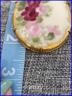 Antique Victorian Brooch (4) Buttons Hand-Painted Tea Roses Raised Gilt RARE