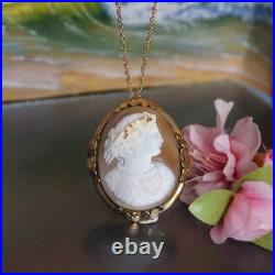 Antique Victorian C. 1870 Dionysus cameo pendant, Hand carved Shell Cameo