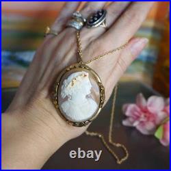Antique Victorian C. 1870 Dionysus cameo pendant, Hand carved Shell Cameo