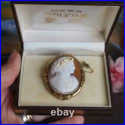 Antique Victorian C. 1870 Dionysus cameo pendant, Hand carved Shell Cameo