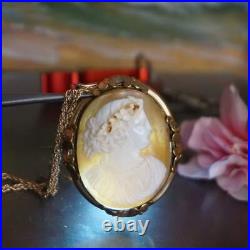 Antique Victorian C. 1870 Dionysus cameo pendant, Hand carved Shell Cameo