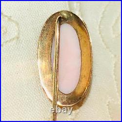 Antique Victorian Cameo 10k Gold Pink Conch Sh ell Lapel Stick Tie Pin