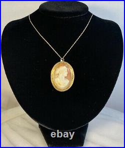 Antique Victorian Cameo 14K Yellow Gold Hand Carved Shell Goddess Brooch Pendant