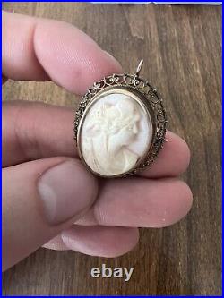 Antique Victorian Cameo 1800's Hand Carved 10K Brooch Pin or Pendant E5.12