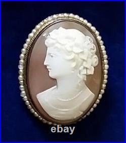 Antique Victorian Cameo Brooch Shell Maenad Pendant Pin Sterling Silver Goddess
