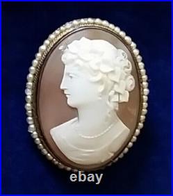Antique Victorian Cameo Brooch Shell Maenad Pendant Pin Sterling Silver Goddess