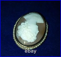 Antique Victorian Cameo Brooch Shell Maenad Pendant Pin Sterling Silver Goddess
