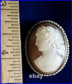 Antique Victorian Cameo Brooch Shell Maenad Pendant Pin Sterling Silver Goddess