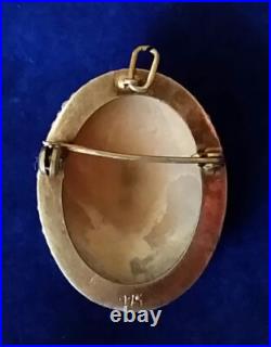 Antique Victorian Cameo Brooch Shell Maenad Pendant Pin Sterling Silver Goddess
