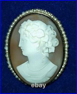 Antique Victorian Cameo Brooch Shell Maenad Pendant Pin Sterling Silver Goddess