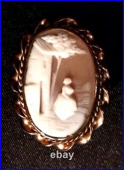 Antique Victorian Cameo Brooch Shell Maenad Pendant Pin Sterling Silver Goddess