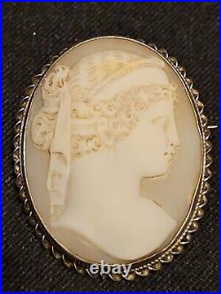 Antique Victorian Cameo Brooch Shell Pendant Pin Sterling Silver Goddess Woman
