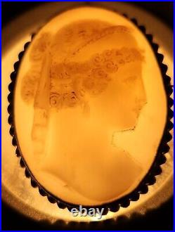 Antique Victorian Cameo Brooch Shell Pendant Pin Sterling Silver Goddess Woman