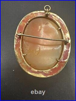 Antique Victorian Cameo Hand Carved 10K Gold Etched Brooch, Very Detailed Grapes