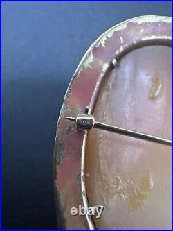 Antique Victorian Cameo Hand Carved 10K Gold Etched Brooch, Very Detailed Grapes