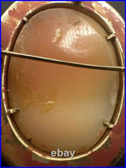 Antique Victorian Cameo Hand Carved 10K Gold Etched Brooch, Very Detailed Grapes