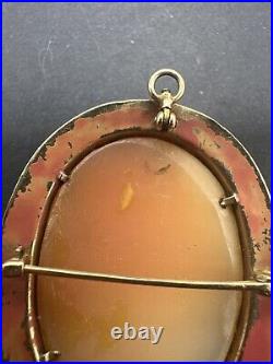 Antique Victorian Cameo Hand Carved 10K Gold Etched Brooch, Very Detailed Grapes