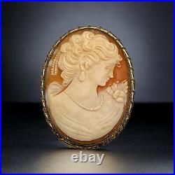 Antique Victorian Cameo Hand Carved Shell Large Brooch Pin Pendant Collectibles