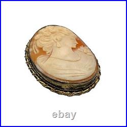 Antique Victorian Cameo Hand Carved Shell Large Brooch Pin Pendant Collectibles
