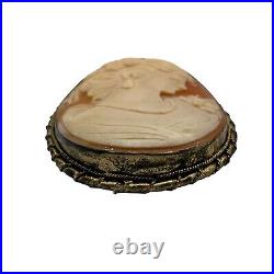 Antique Victorian Cameo Hand Carved Shell Large Brooch Pin Pendant Collectibles