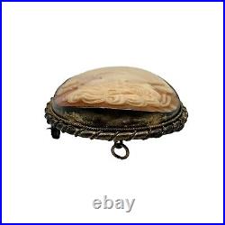 Antique Victorian Cameo Hand Carved Shell Large Brooch Pin Pendant Collectibles