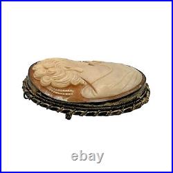 Antique Victorian Cameo Hand Carved Shell Large Brooch Pin Pendant Collectibles