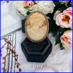 Antique Victorian Cameo Hand Carved Shell Large Brooch Pin Pendant Collectibles