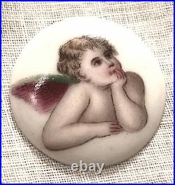 Antique Victorian Cameo Hand Painted Porcelain Enamel Portrait Brooch Plaque