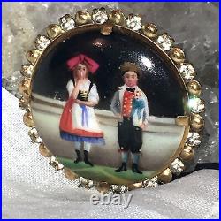 Antique Victorian Cameo Miniature Portrait Brooch Hand Paint Porcelain Child Pin