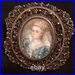 Antique Victorian Cameo Miniature Portrait Brooch Hand Paint Porcelain Child Pin