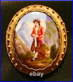 Antique Victorian Cameo Miniature Portrait Brooch Hand Paint Porcelain Child Pin