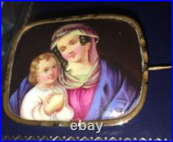 Antique Victorian Cameo Miniature Portrait Brooch Hand Paint Porcelain Child Pin