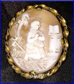 Antique Victorian Cameo Miniature Portrait Brooch Hand Paint Porcelain Child Pin