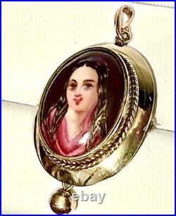 Antique Victorian Cameo Pendant Portrait 9k Gold Hand Painted Porcelain Brooch