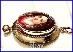 Antique Victorian Cameo Pendant Portrait 9k Gold Hand Painted Porcelain Brooch