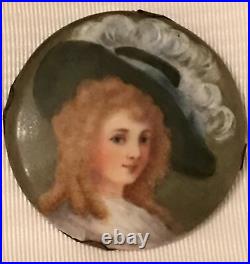 Antique Victorian Cameo Porcelain Miniature Portrait Hand Painted Brooch Pin