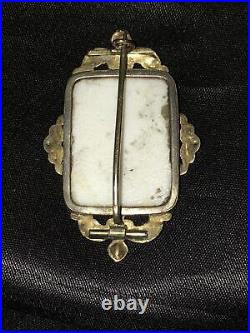 Antique Victorian Cameo Portrait Brooch 12k Gold Hand Painted Girl Dove Georgian