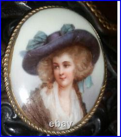 Antique Victorian Cameo Portrait Brooch 12k Gold Hand Painted Girl Dove Georgian