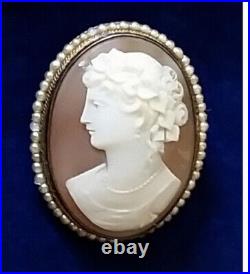 Antique Victorian Cameo Portrait Brooch 12k Gold Hand Painted Girl Dove Georgian
