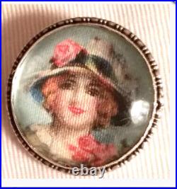 Antique Victorian Cameo Portrait Brooch 12k Gold Hand Painted Girl Dove Georgian